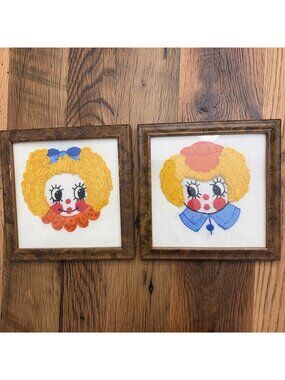 Bernat 1977 Rag Doll Face Set Completed Crewel Embroidery Framed 8.5”x8.5”